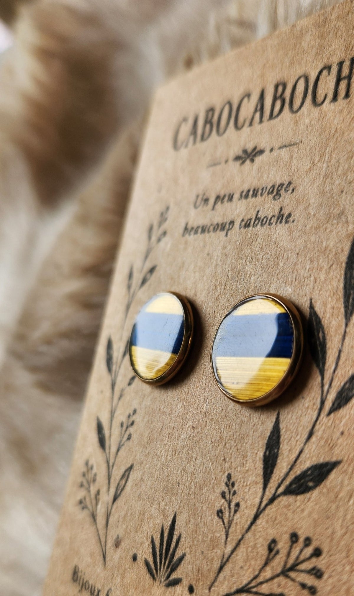 Boucles Brindille - jaune et bleu - Cabocaboche