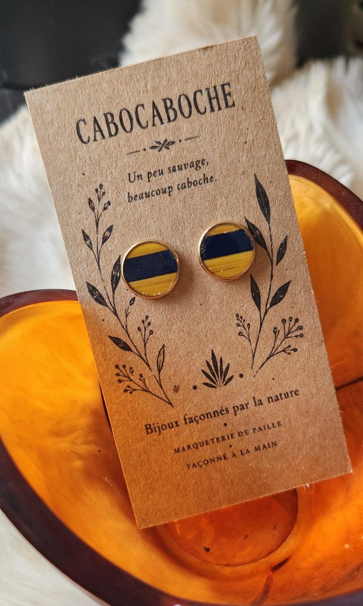Boucles Brindille - jaune et bleu - Cabocaboche