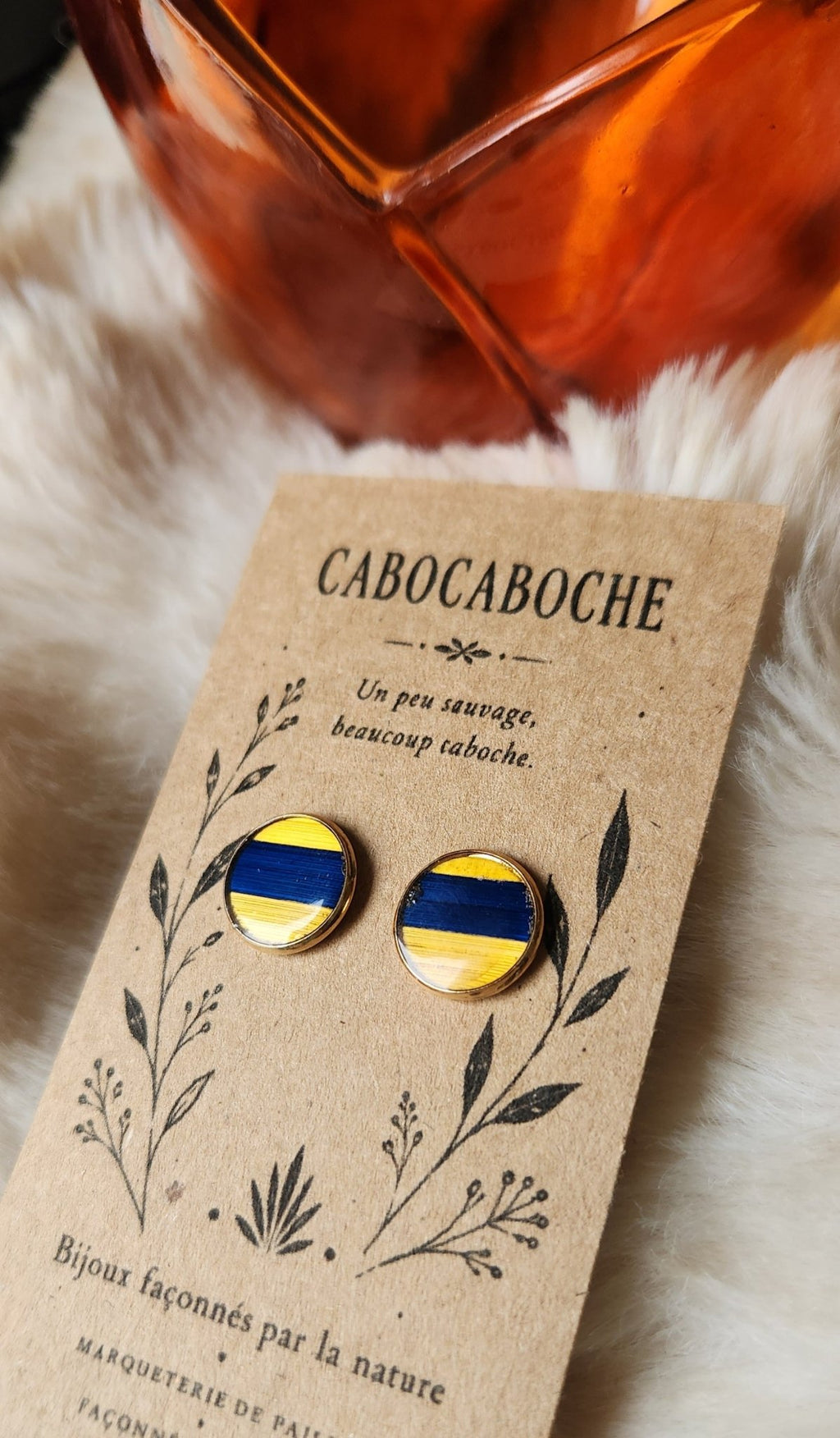 Boucles Brindille - jaune et bleu - Cabocaboche